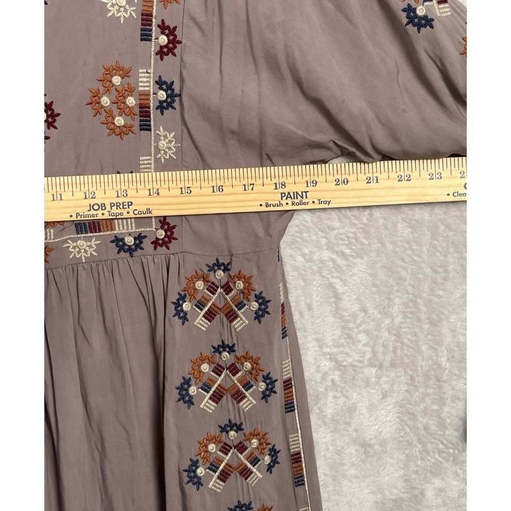 Womens Boho Embroidered Tunic Top Dress Small Gray Monoreno Long Sleeve Festival - Picture 8 of 11